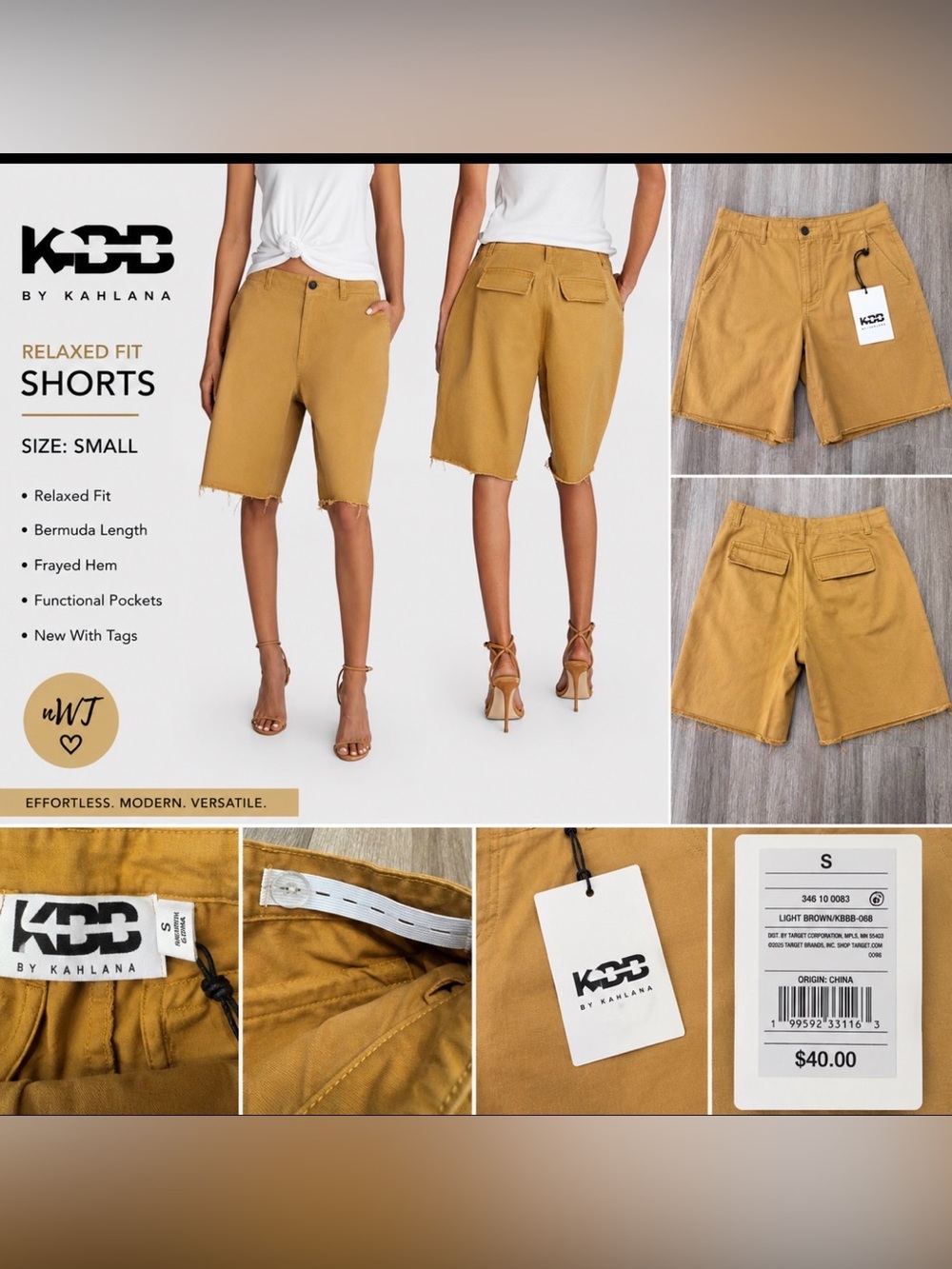 NWT KBB by Kahlana Relaxed Fit Bermuda Shorts Light Brown size small